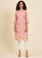 Georgette Pink Festival Wear Lucknowi Chikankari Work Readymade Kurti